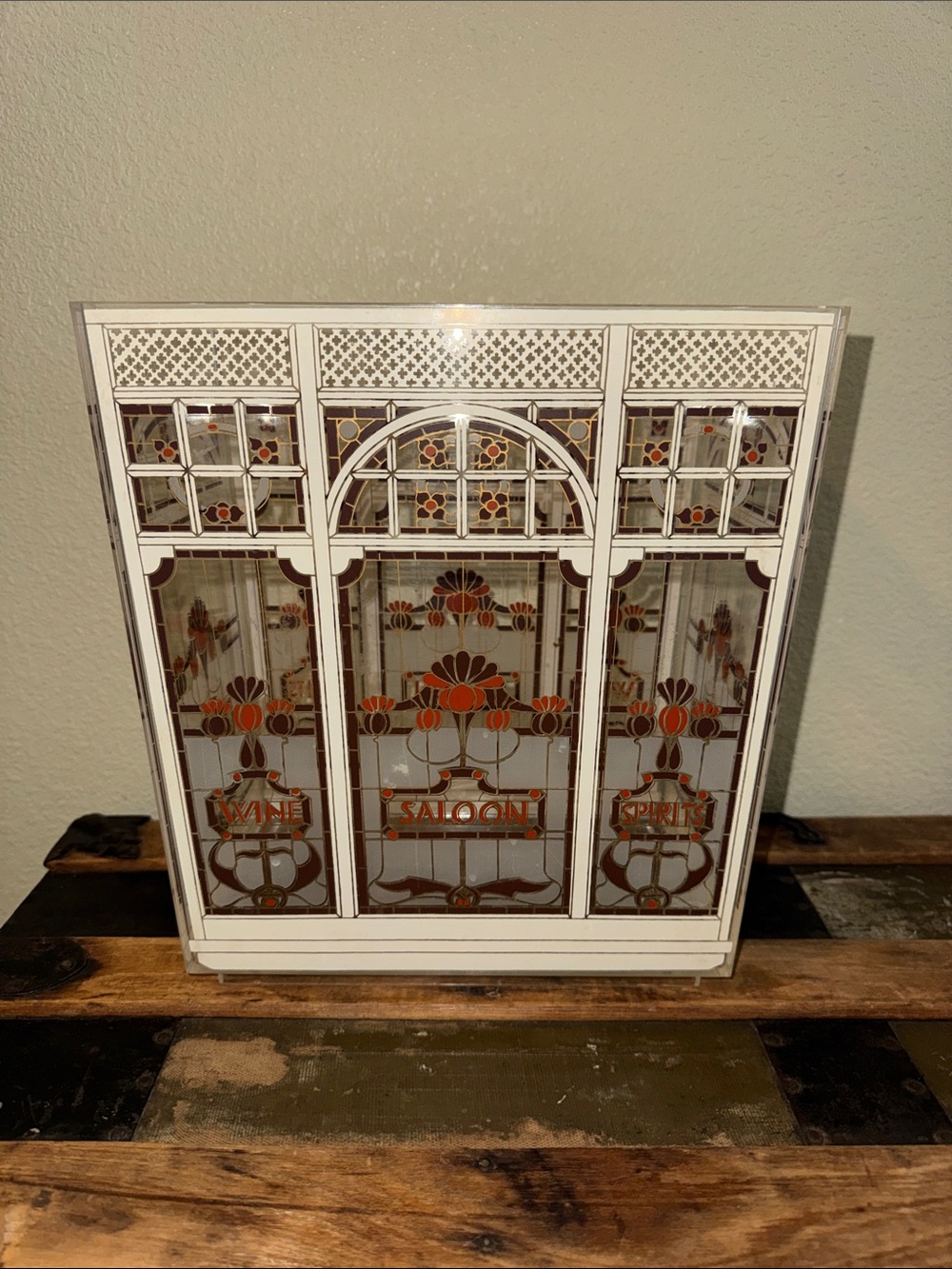 Vintage WINE SALOON SPIRITS Wastebasket – Faux Stained Glass Retro Bar Décor